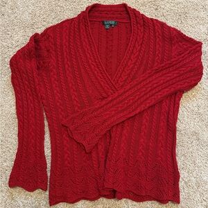 Lauren Ralph Lauren Red Cable Knit V-Neck Sweater